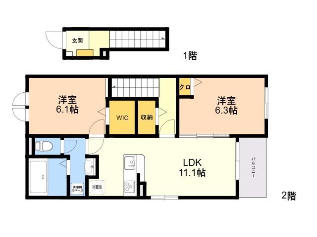 ウィスタリア Ⅰ(2LDK/2階)の間取り写真