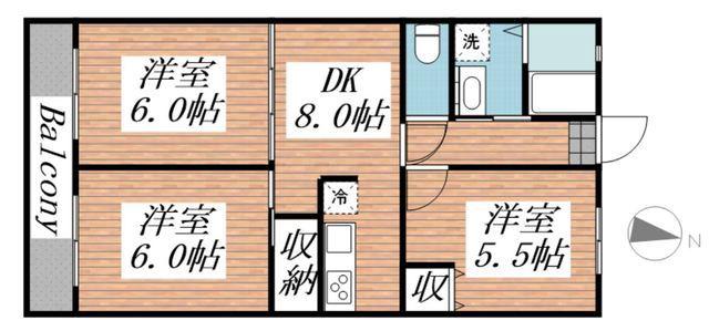 アピカールカシマ(3DK/1階)の間取り写真