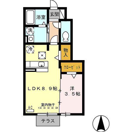 シャトレ中村(1LDK/1階)の間取り写真