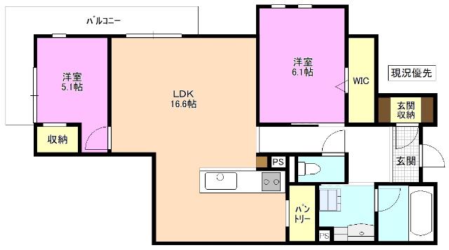 シエル開智(2LDK/1階)の間取り写真
