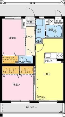 オーシャンハイツ五番館(2LDK/2階)の間取り写真