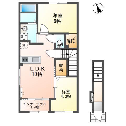 草津市川原2丁目アパート(2LDK/2階)の間取り写真