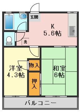 グリーンハイツ(2K/2階)の間取り写真