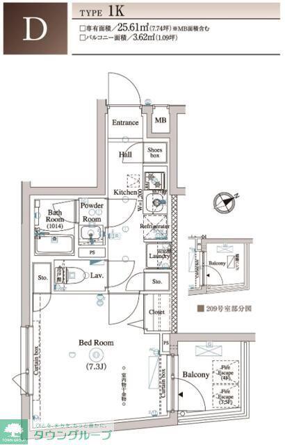 ARKMARK東中野(1K/4階)の間取り写真
