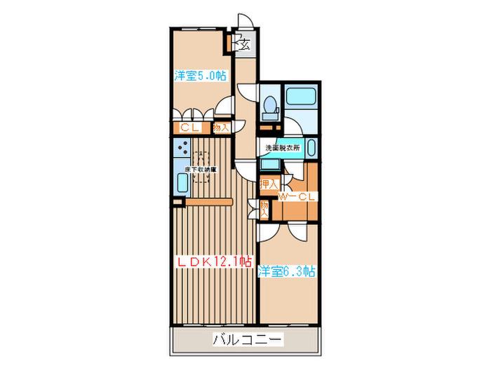五橋パークホームズ仙台中央(2LDK/11階)の間取り写真