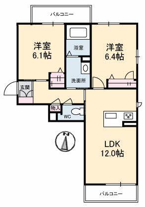 シャーメゾン坂出(2LDK/3階)の間取り写真