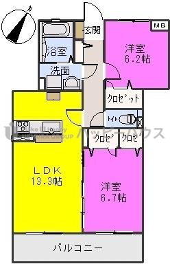 ディナスティVII(2LDK/2階)の間取り写真