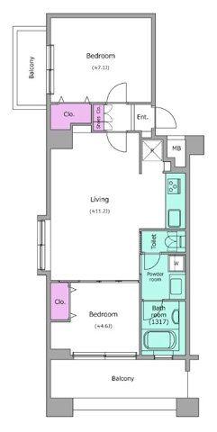 レジディア島津山(2LDK/2階)の間取り写真