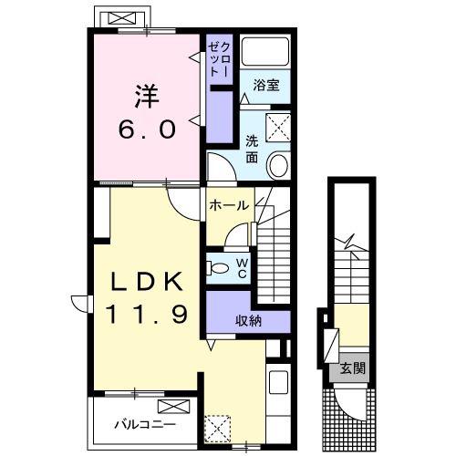 メゾン ソレイユII A(1LDK/2階)の間取り写真