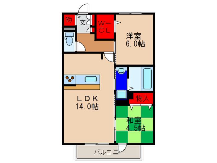 たまきB棟(2LDK/2階)の間取り写真