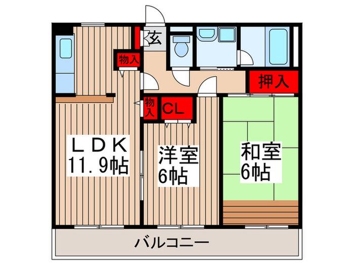 クールヴェール3番館B棟(2LDK/2階)の間取り写真