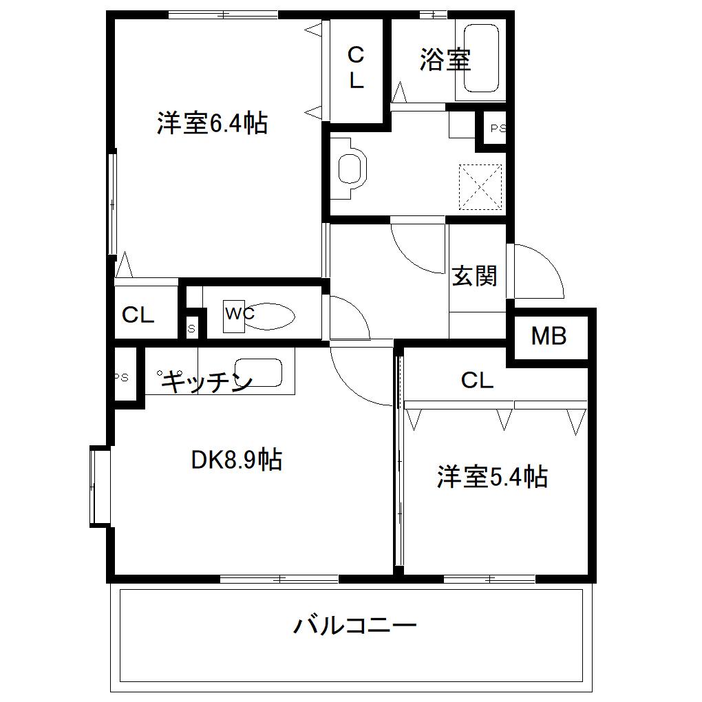 ルミエール水前寺 302(2LDK/3階)の間取り写真