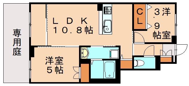 仲原2丁目アパート(2LDK/1階)の間取り写真