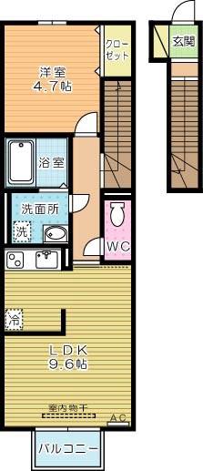 CALME PALAIS(1LDK/2階)の間取り写真
