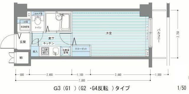 レジディア多摩川(1K/7階)の間取り写真