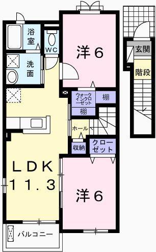 フィレール デュ トラジャII(2LDK/2階)の間取り写真