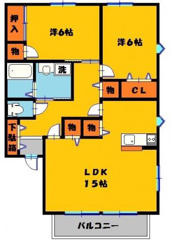 メゾンドクレールB(2LDK/2階)の間取り写真