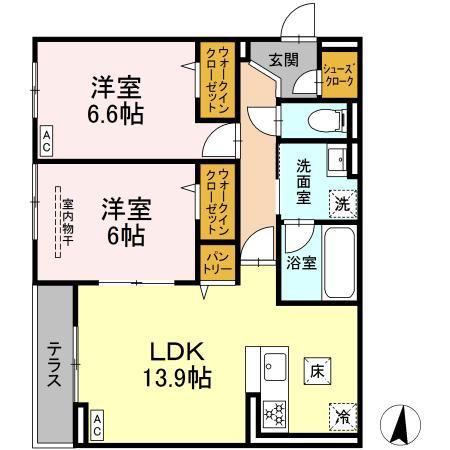 D PAINA 子母口 II(2LDK/1階)の間取り写真