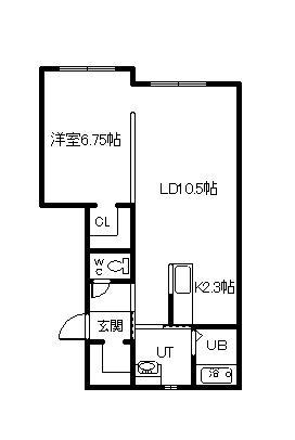 JR石北本線 新旭川駅 徒歩43分 2階建 築3年(1LDK/2階)の間取り写真