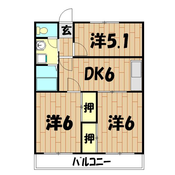 アムールキタイ(3DK/1階)の間取り写真