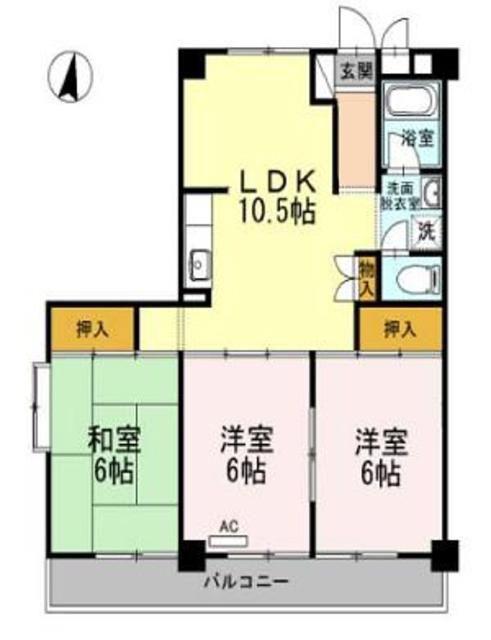 長瀬第二マンション(3LDK/4階)の間取り写真