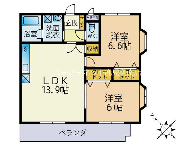 フェリーチェII(2LDK/1階)の間取り写真