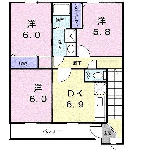 パストラル北上II(3DK/2階)の間取り写真