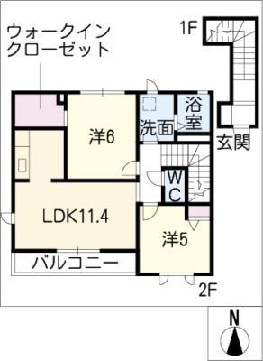 ファミーユスズキG棟(2LDK/2階)の間取り写真