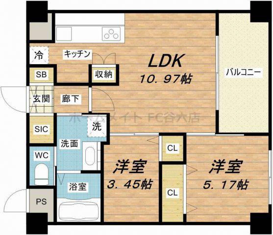 サンブライト今里(2LDK/5階)の間取り写真