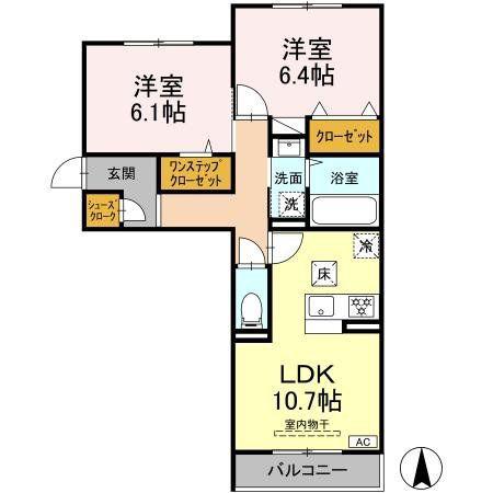 ティフブルー湘南 B棟(2LDK/2階)の間取り写真
