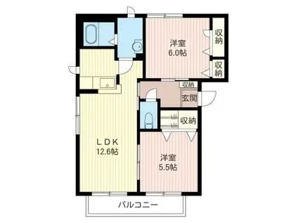 ノーブル・コート I号棟(2LDK/1階)の間取り写真