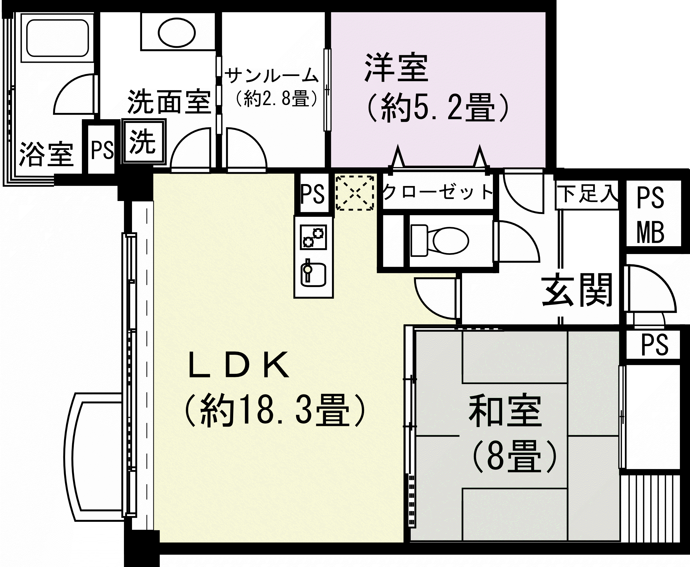 ロイヤルリゾート山中湖 B棟(2LDK/6階)の間取り写真