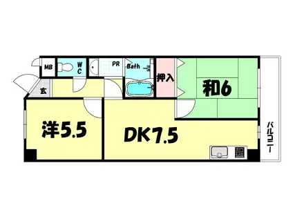 BLANC上筒井通(2DK/2階)の間取り写真