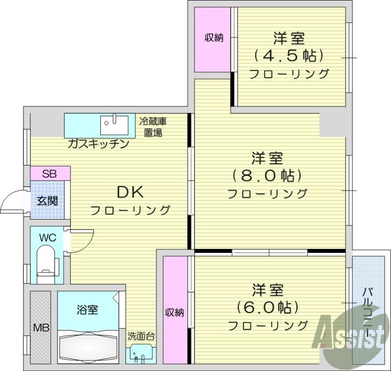 第2銅谷ビル(3DK/3階)の間取り写真