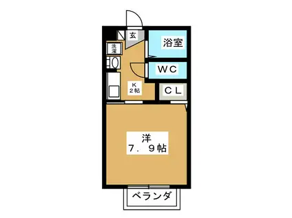 コーポアップル(1K/1階)の間取り写真