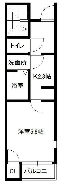 仙港SKY(1K/1階)の間取り写真