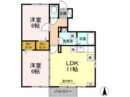 ベルボナール B(2LDK/1階)の間取り写真