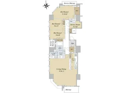 ゼスタタワー名古屋代官町(3LDK/19階)の間取り写真