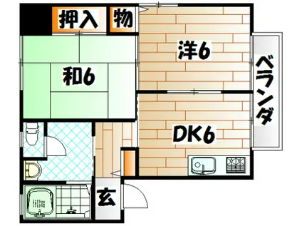 サニースロープK(2DK/2階)の間取り写真