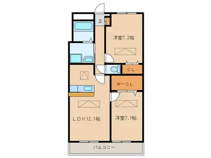ルネス牛久(2LDK/1階)の間取り写真