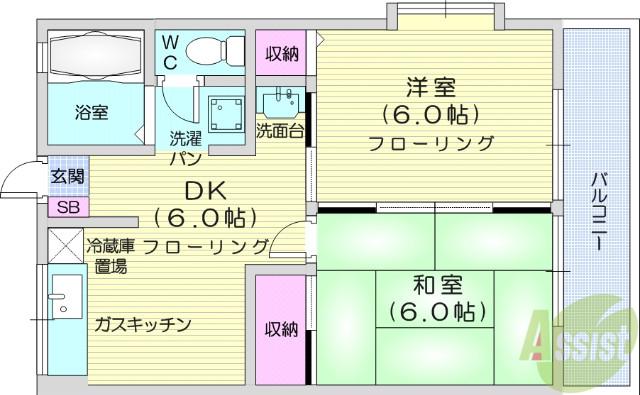 CHイーハトーヴ(2DK/2階)の間取り写真