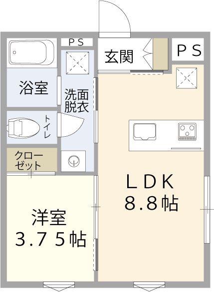アーバンブランチ鳥屋野南A(1LDK/1階)の間取り写真