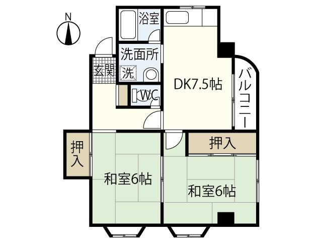 千足 金広ビル(2DK/2階)の間取り写真