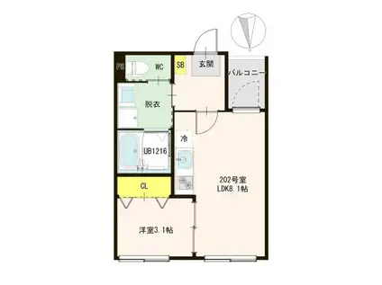 ハーモニーテラス大和町一丁目A(1LDK/2階)の間取り写真