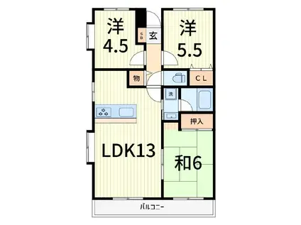 ダイアパレスときわ平(3LDK/2階)の間取り写真