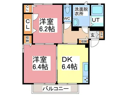 メゾン ドゥ ジュワ エスト(2DK/1階)の間取り写真