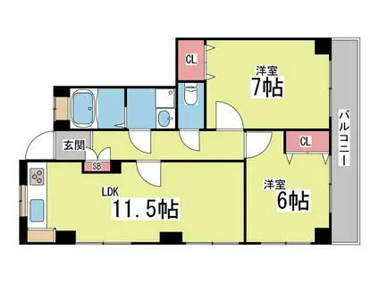 オーシャンビュー赤坂(2LDK/4階)の間取り写真