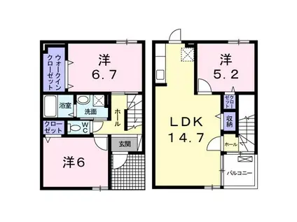 ノーブル・ヴィラII(3LDK/1階)の間取り写真