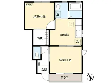 OAK GARDEN(2DK/1階)の間取り写真