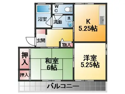 甲陽パンション A・B棟(2DK/2階)の間取り写真